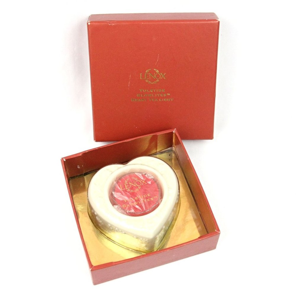 NEW Lenox Yuletide Glowlites Heart Tea Light Bone China Candle Gift Holidays